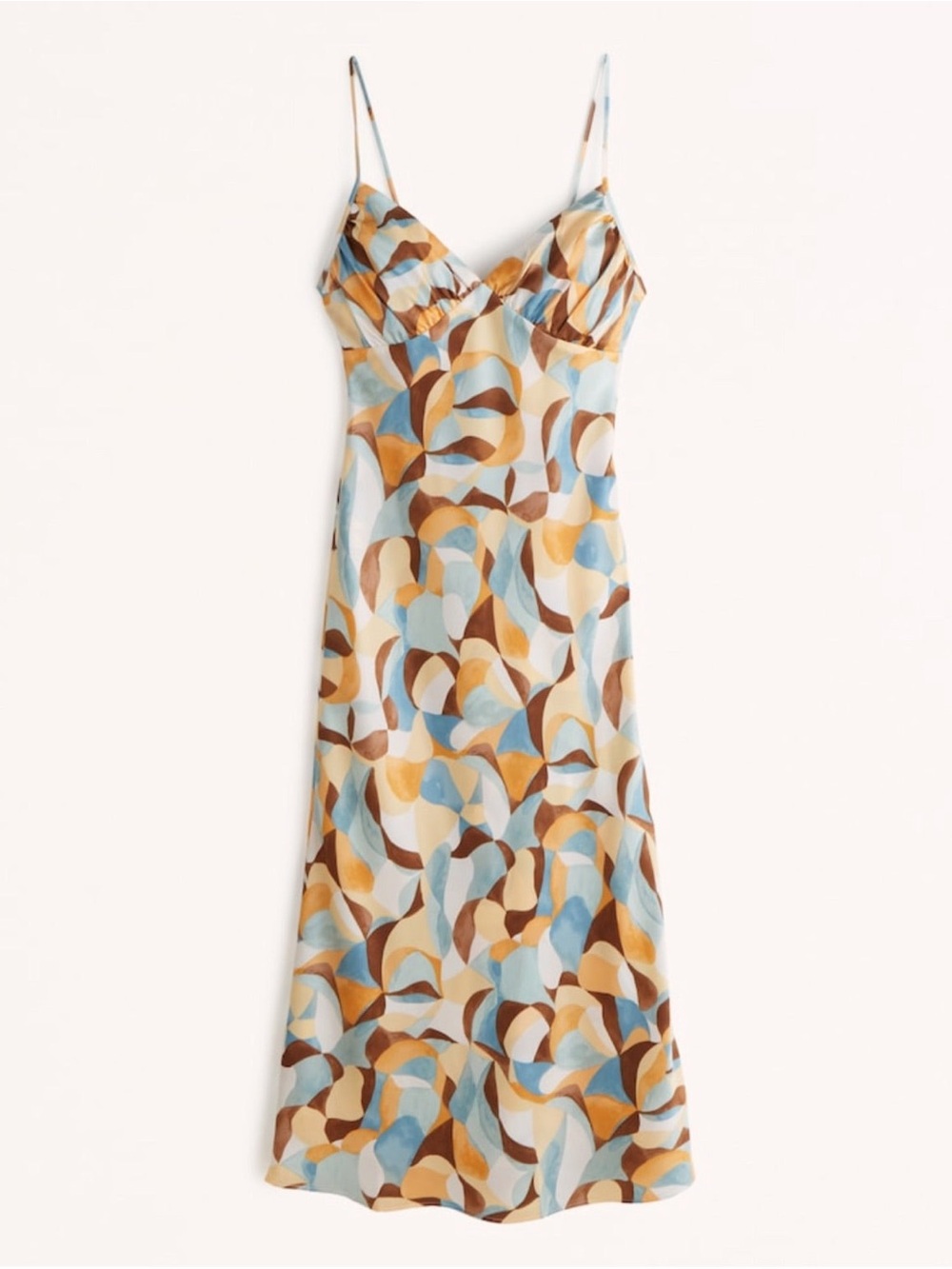 Abercrombie & Fitch Ruched Satin Slip Midi Dress - Geo Pattern, Tall Length